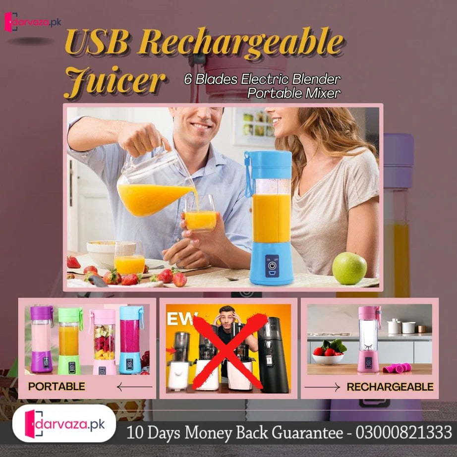 USB Rechargeable Juicer 6 Blades Electric Blender Portable Mixer